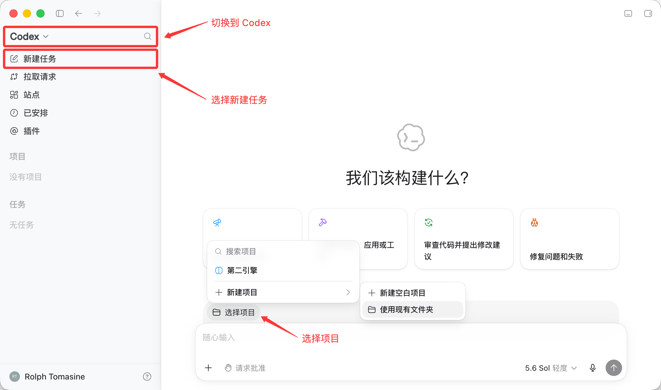 新建 Codex 项目