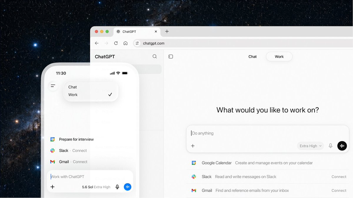 ChatGPT Chat 与 Work 桌面端、移动端界面